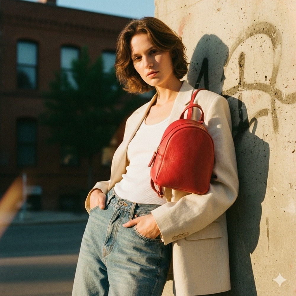 Osgoode Marley Organizer Backpack Soft Leather Bag Red